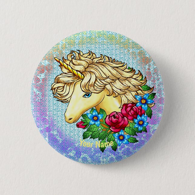 Badge Rond 5 Cm pin Unicorn rose (Devant)