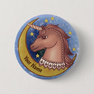 Badge Rond 5 Cm pin Unicorn rouge
