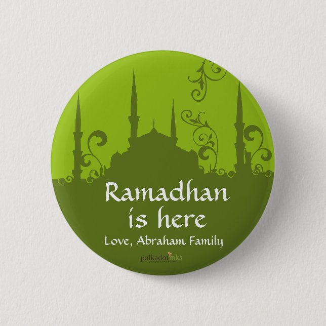 Badge Rond 5 Cm Pin vert de mosquée de remous (Devant)