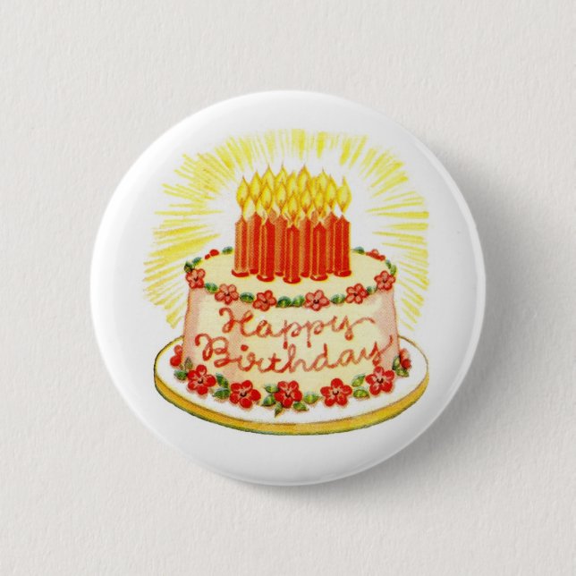 Badge Rond 5 Cm Pin vintage de gâteau de joyeux anniversaire (Devant)
