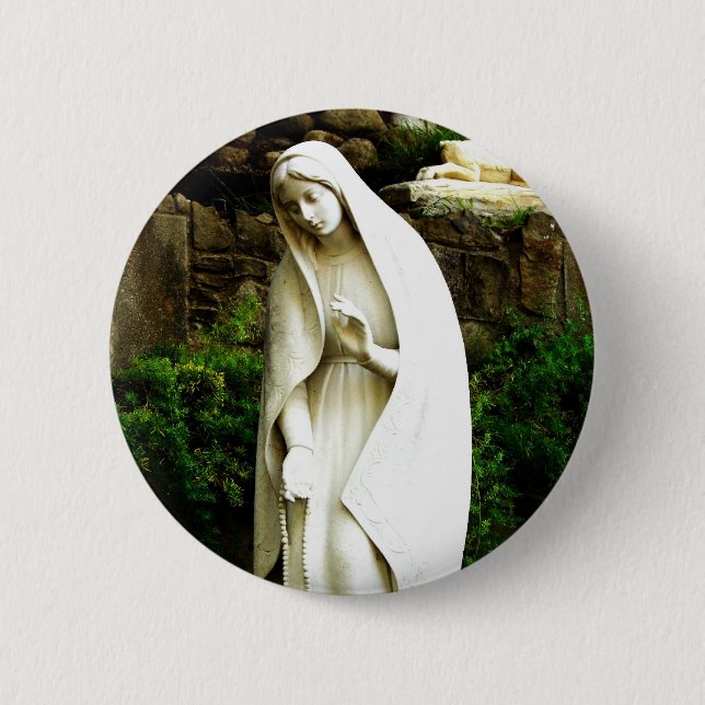 Badge Rond 5 Cm Pinceau de la statue du jardin de la Vierge Marie (Devant)