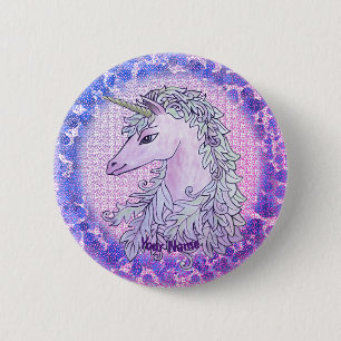 Badge Rond 5 Cm Pinceau Violet Unicorn