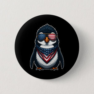 Badge Rond 5 Cm Pingouin 4 juillet Fête de l'Indépendance américai