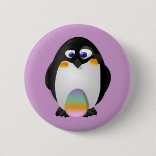 Badge Rond 5 Cm Pingouin avec l'oeuf de pâques