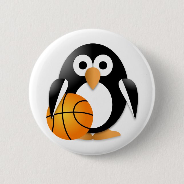 Badge Rond 5 Cm Pingouin avec un basket (Devant)
