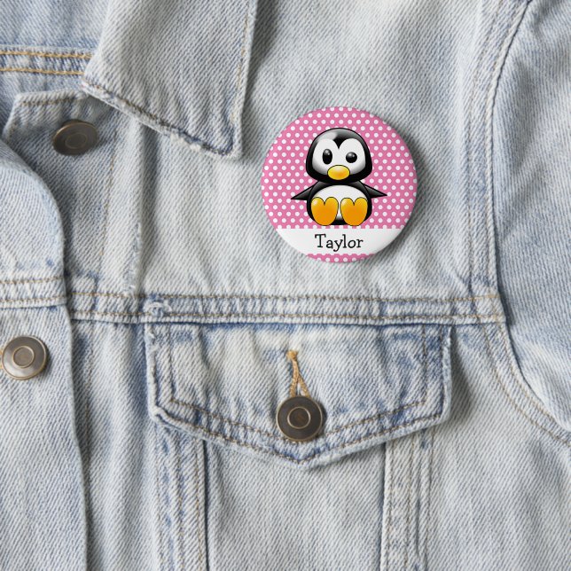 Badge Rond 5 Cm Pingouin caricature sur mesure (En situation)
