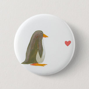 Badge Rond 5 Cm Pingouin contemplant l'amusement d'amour peu d'art