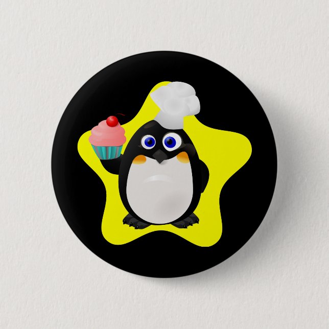 Badge Rond 5 Cm Pingouin de Baker avec le petit gâteau (Devant)