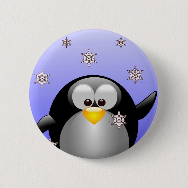 Badge Rond 5 Cm Pingouin de bande dessinée avec des flocons de (Devant)