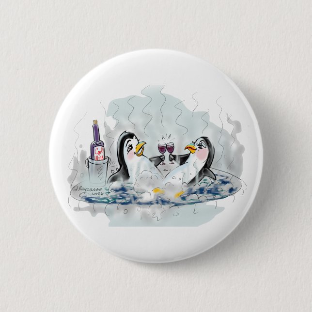 Badge Rond 5 Cm Pingouin de baquet chaud (Devant)