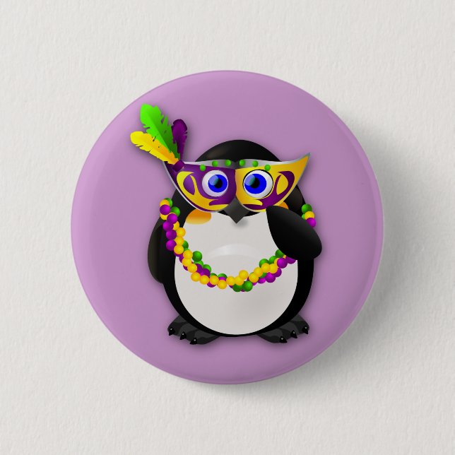 Badge Rond 5 Cm Pingouin de mardi gras (Devant)