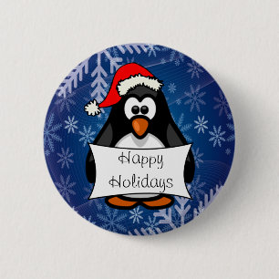 Badge Rond 5 Cm Pingouin de Noël