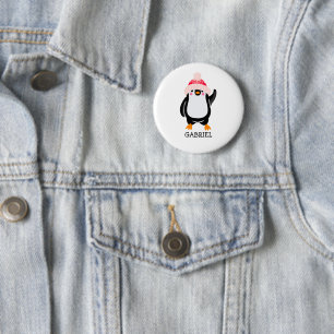 Badge Rond 5 Cm Pingouin de Noël mignon personnalisé en Casquette