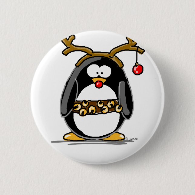 Badge Rond 5 Cm Pingouin de Rudolph (Devant)