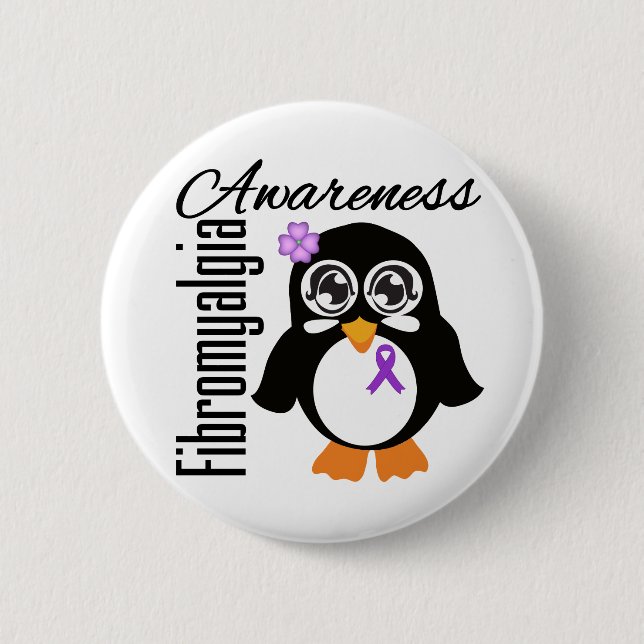 Badge Rond 5 Cm Pingouin de sensibilisation à la fibromyalgie (Devant)