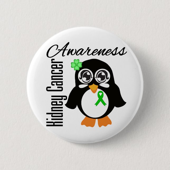 Badge Rond 5 Cm Pingouin de sensibilisation au cancer du rein (Devant)