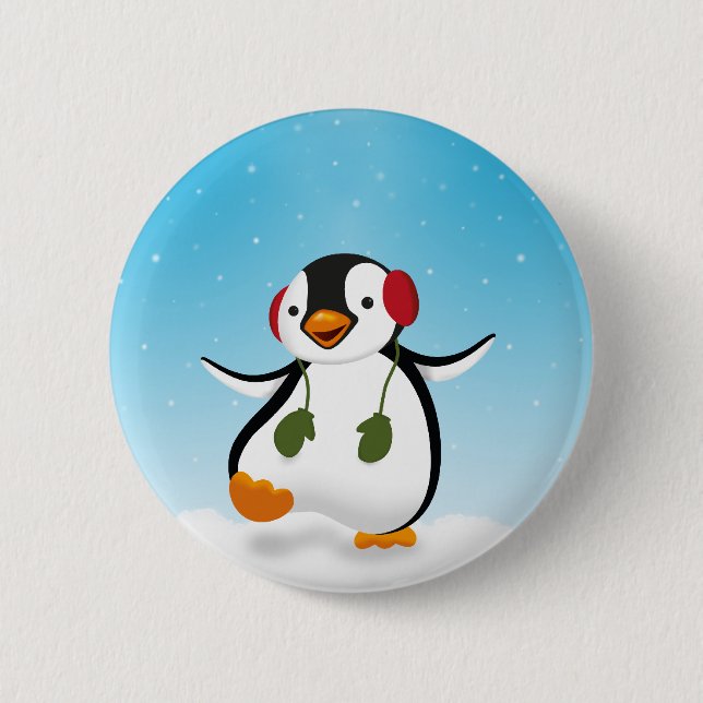 Badge Rond 5 Cm Pingouin drôle mignon d'hiver (Devant)