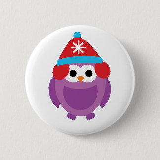 Badge Rond 5 Cm Pingouin et neige pourpres