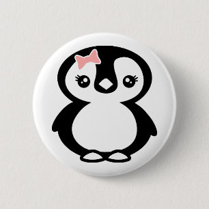 Badge Rond 5 Cm Pingouin fille mignonne