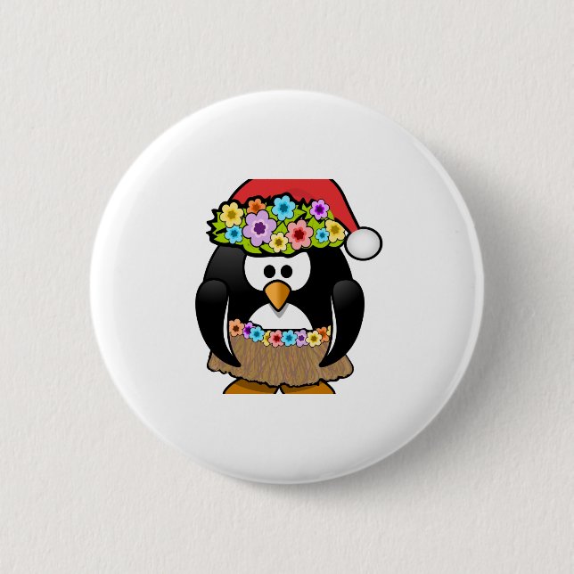 Badge Rond 5 Cm Pingouin hawaïen de Noël (Devant)