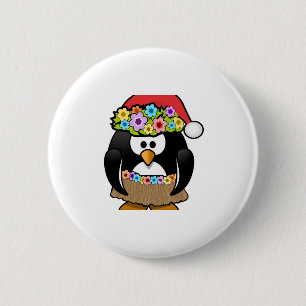 Badge Rond 5 Cm Pingouin hawaïen de Noël