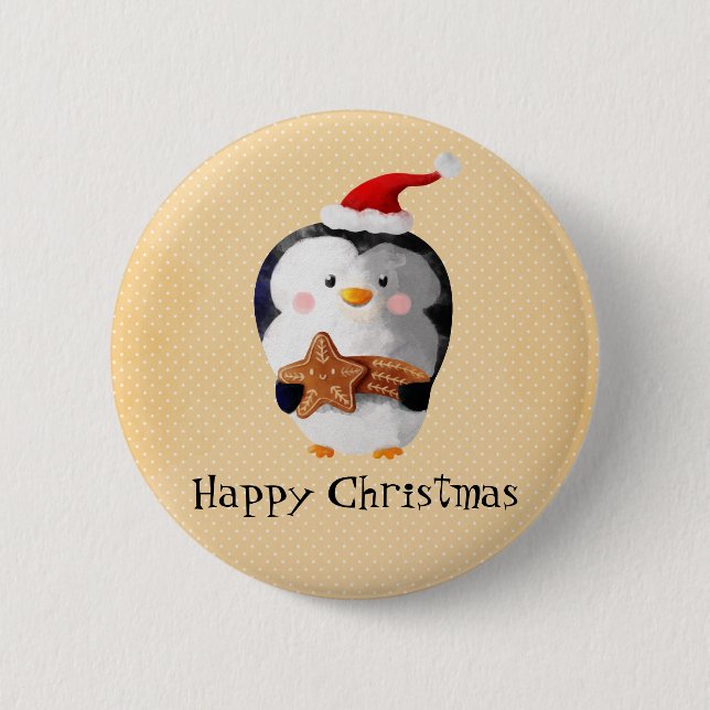 Badge Rond 5 Cm Pingouin mignon de Noël (Devant)