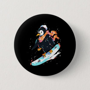 Badge Rond 5 Cm Pingouin Snowboard Snowboard Snowboard Hiver