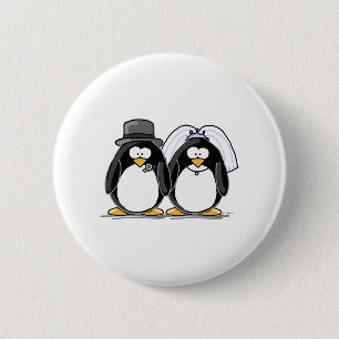 Badge Rond 5 Cm Pingouins de jeunes mariés