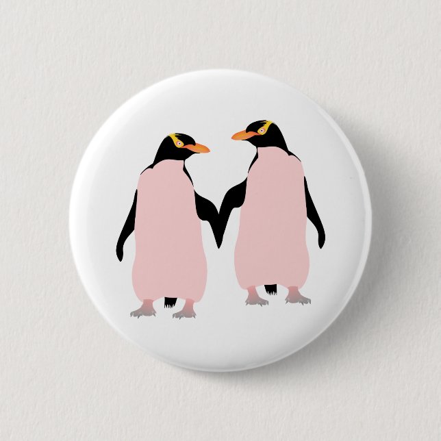 Badge Rond 5 Cm Pingouins lesbiennes gay pride tenant les mains (Devant)