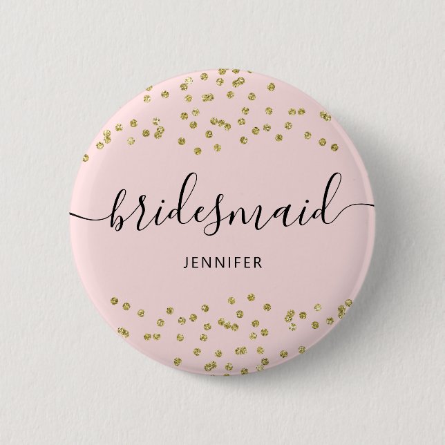 Badge Rond 5 Cm Pink and Gold Glitter bridesmaid  6 Cm Round Badge (Devant)