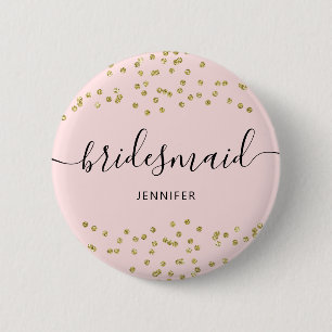 Badge Rond 5 Cm Pink and Gold Glitter bridesmaid  6 Cm Round Badge