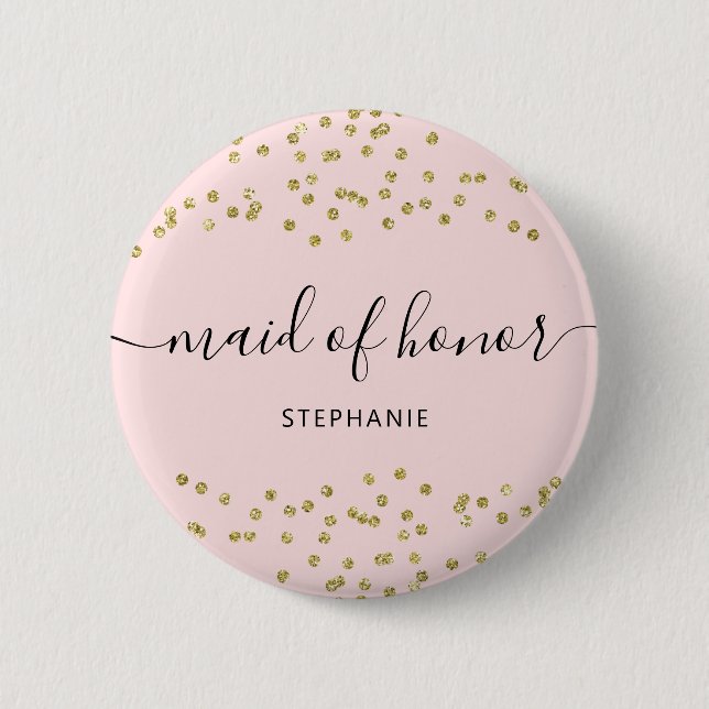 Badge Rond 5 Cm Pink and Gold Parties scintillant bridesmaid 6 Cm  (Devant)