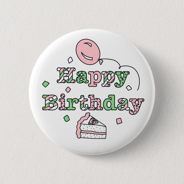 Badge Rond 5 Cm Pink and Sage Green Joyeux anniversaire (Devant)