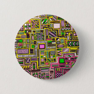 Badge Rond 5 Cm Pink and Yellow Geometric shapes pop art punk