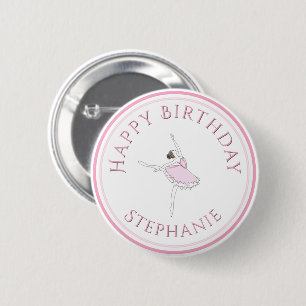 Badge Rond 5 Cm Pink Ballerina Joyeuse fille d'anniversaire