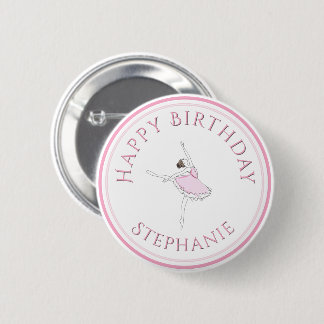 Badge Rond 5 Cm Pink Ballerina Joyeuse fille d'anniversaire
