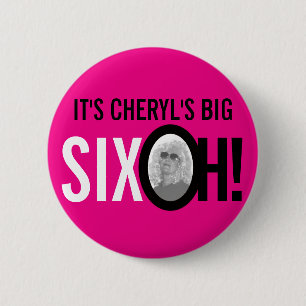 Badge Rond 5 Cm Pink black white 60th SIXOH ! photo birthday