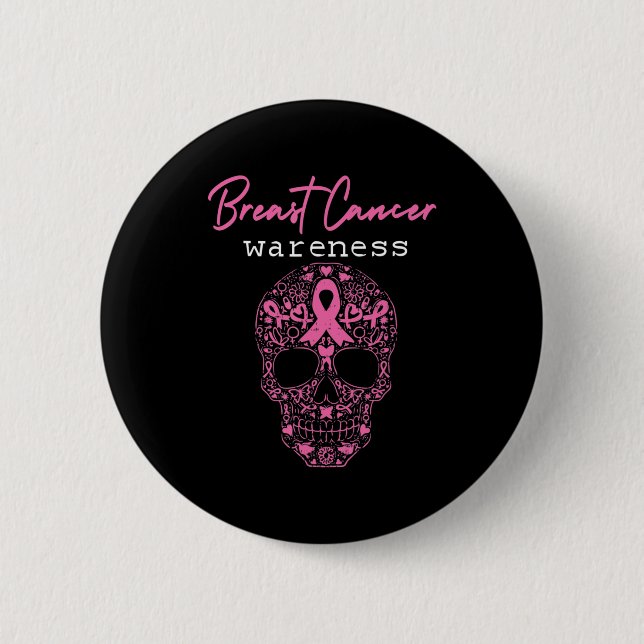Badge Rond 5 Cm Pink Butterfly Skull Breast Cancer Awareness Bonjo (Devant)