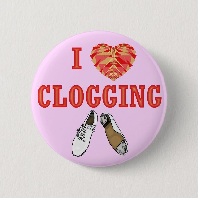 Badge Rond 5 Cm Pink Clogging I Love Heart with Shoes Girls Dance (Devant)