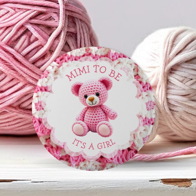 Badge Rond 5 Cm Pink Crocheted Teddy Bear | Mimi to Be (Créateur téléchargé)