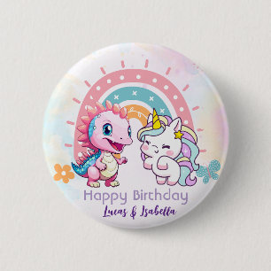 Badge Rond 5 Cm Pink Cute Unicorn dinosaures arc-en-ciel fête d'an