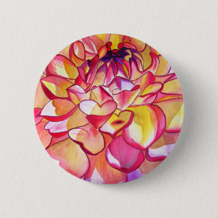 Badge Rond 5 Cm Pink Dahlia fleurs aquarelle art