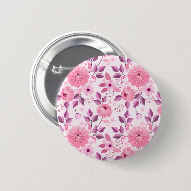 Badge Rond 5 Cm Pink Floral Planner with Elegant Blossoms (Devant & derrière)
