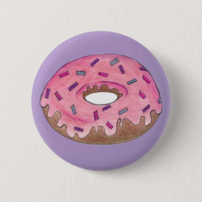 Badge Rond 5 Cm Pink Frosted Donut Doughnut avec/arroser de la nou (Devant)