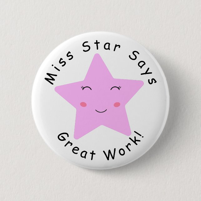 Badge Rond 5 Cm Pink Happy Star fille Great Work (Devant)