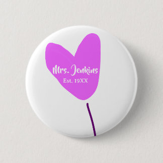 Badge Rond 5 Cm Pink heart balloon Mrs add name est. Add year love