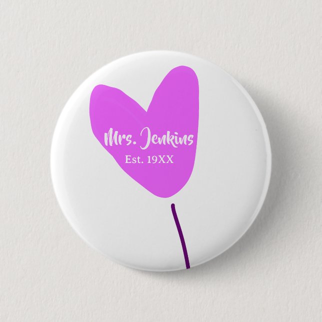 Badge Rond 5 Cm Pink heart balloon Mrs add name est. Add year love (Devant)
