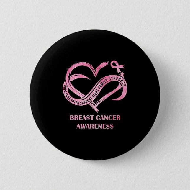 Badge Rond 5 Cm Pink Heart Hope Love Faith Cancer du sein Sensibil (Devant)
