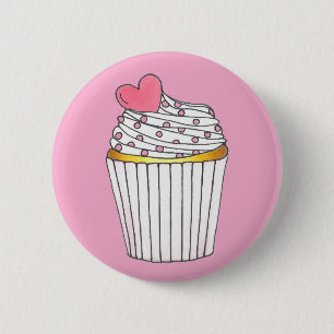 Badge Rond 5 Cm Pink Heart Love Cupcake Fête des mariées Anniversa