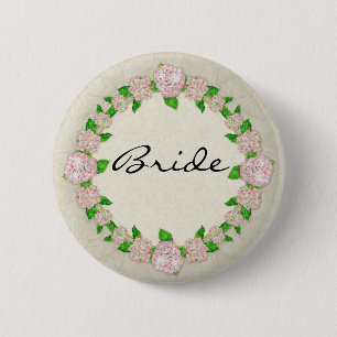 Badge Rond 5 Cm Pink Hydrangea dentelle Floral Formal Élégant Mari